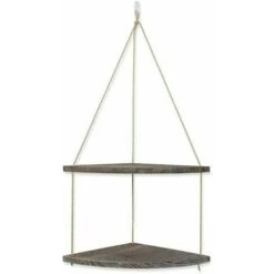 Jute Rope And Wood Hanging Corner Shelf For Kitchen Bathroom Bedroom Double Layer
