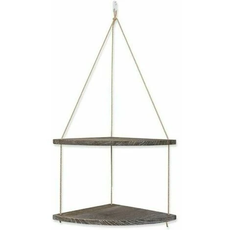 Jute Rope And Wood Hanging Corner Shelf For Kitchen Bathroom Bedroom Double Layer 3 Jute Rope And Wood Hanging Corner Shelf For Kitchen Bathroom Bedroom Double Layer