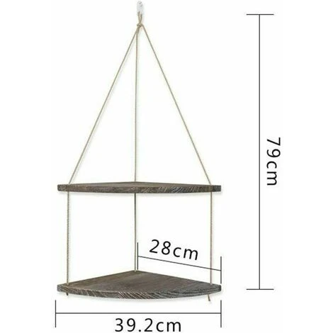 Jute Rope And Wood Hanging Corner Shelf For Kitchen Bathroom Bedroom Double Layer 4 Jute Rope And Wood Hanging Corner Shelf For Kitchen Bathroom Bedroom Double Layer - Image 2