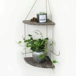 Jute Rope And Wood Hanging Corner Shelf For Kitchen Bathroom Bedroom Double Layer 10 Jute Rope And Wood Hanging Corner Shelf For Kitchen Bathroom Bedroom Double Layer -Living Room Furniture Store 96484549 4