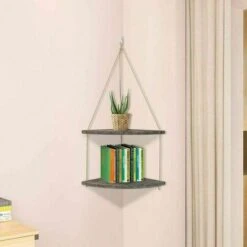 Jute Rope And Wood Hanging Corner Shelf For Kitchen Bathroom Bedroom Double Layer 11 Jute Rope And Wood Hanging Corner Shelf For Kitchen Bathroom Bedroom Double Layer -Living Room Furniture Store 96484549 5