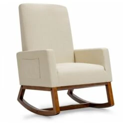 Modern Rocking Chair Upholstered Fabric Leisure Armchair With Rubber Wood Base