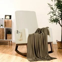 Modern Rocking Chair Upholstered Fabric Leisure Armchair With Rubber Wood Base -Living Room Furniture Store 96751391 3