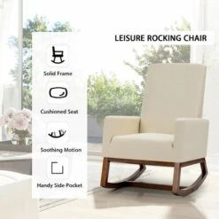 Modern Rocking Chair Upholstered Fabric Leisure Armchair With Rubber Wood Base -Living Room Furniture Store 96751391 4