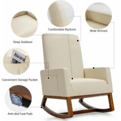 Modern Rocking Chair Upholstered Fabric Leisure Armchair With Rubber Wood Base -Living Room Furniture Store 96751391 5