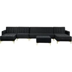 Modular U-Shaped Corner Sofa Bed 2 Chaises Seat Ottoman Black Velvet Aberdeen