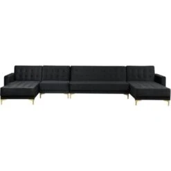 Modular U-Shaped Corner Sofa Bed 2 Chaises Seat Ottoman Black Velvet Aberdeen -Living Room Furniture Store 96767059 4