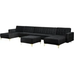 Modular U-Shaped Corner Sofa Bed 2 Chaises Seat Ottoman Black Velvet Aberdeen -Living Room Furniture Store 96767059 5