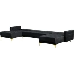 Modular U-Shaped Corner Sofa Bed 3 Seater 2 Chaises Black Velvet Aberdeen -Living Room Furniture Store 96767065 5
