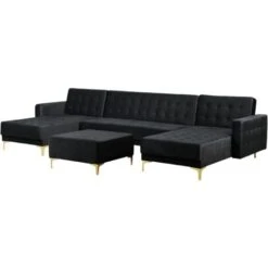 Modular U-Shaped Corner Sofa Bed 2 Chaises Ottoman Black Velvet Aberdeen -Living Room Furniture Store 96767068 5