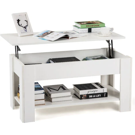 Lift Up Top Coffee Table With Storage And Shelf Living Room(White) 3 Lift Up Top Coffee Table With Storage And Shelf Living Room(White)