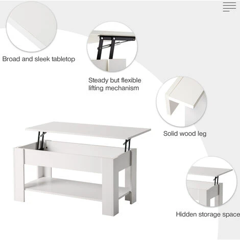Lift Up Top Coffee Table With Storage And Shelf Living Room(White) 4 Lift Up Top Coffee Table With Storage And Shelf Living Room(White) - Image 2
