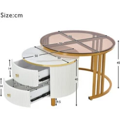 Nesting Coffee Tables, Set Of 2 Modern Scandinavian, 1 Marble Finish And 1 Tempered Glass Top, White -Living Room Furniture Store 97262026 3