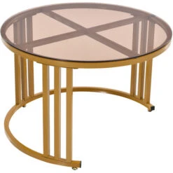 Nesting Coffee Tables, Set Of 2 Modern Scandinavian, 1 Marble Finish And 1 Tempered Glass Top, White -Living Room Furniture Store 97262026 5