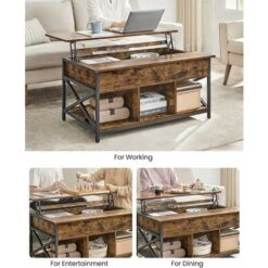 Songmics VASAGLE Coffee Table, Lift-Top Table Coffee Table For Living Room, Coffee Table With Open And Hidden Storage, X-Shaped Bars, 60 X 100 X (48-62) Cm, Rustic Brown And Black LCT205B01 -Living Room Furniture Store 97307438 3