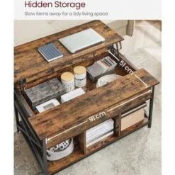 Songmics VASAGLE Coffee Table, Lift-Top Table Coffee Table For Living Room, Coffee Table With Open And Hidden Storage, X-Shaped Bars, 60 X 100 X (48-62) Cm, Rustic Brown And Black LCT205B01 -Living Room Furniture Store 97307438 4
