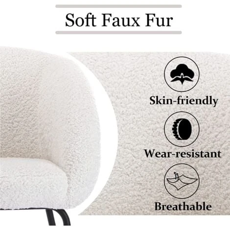 Faux Fur Armchair Modern Occasional Tub Chair With Metal Legs For Bedroom Living Room, White 5 Faux Fur Armchair Modern Occasional Tub Chair With Metal Legs For Bedroom Living Room, White - Image 3