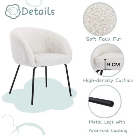 Faux Fur Armchair Modern Occasional Tub Chair With Metal Legs For Bedroom Living Room, White 6 Faux Fur Armchair Modern Occasional Tub Chair With Metal Legs For Bedroom Living Room, White - Image 4