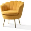 Velvet Armchair Comfy Tub Chair With Seashell Back And Metal Legs For Living Room Lounge, Yellow 1 Velvet Armchair Comfy Tub Chair With Seashell Back And Metal Legs For Living Room Lounge, Yellow -Living Room Furniture Store 97988330 1