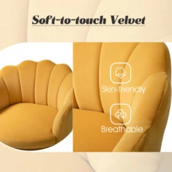 Velvet Armchair Comfy Tub Chair With Seashell Back And Metal Legs For Living Room Lounge, Yellow -Living Room Furniture Store 97988330 4