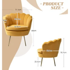 Velvet Armchair Comfy Tub Chair With Seashell Back And Metal Legs For Living Room Lounge, Yellow -Living Room Furniture Store 97988330 5