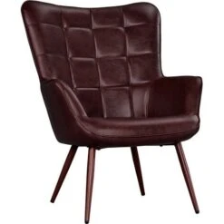 Yaheetech Accent Chair Modern Faux Leather Arm Chair, W73 X D79.5 X H98cm, Chestnut Brown