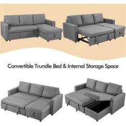 Yaheetech Reversible Sleeper Sectional Sofa With Chaise L-Shaped, Light Gray 9 Yaheetech Reversible Sleeper Sectional Sofa With Chaise L-Shaped, Light Gray -Living Room Furniture Store 98438989 3