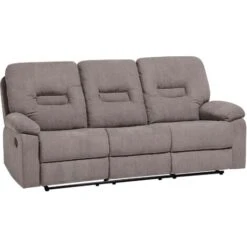 Modern Fabric Recliner Sofa Manual Reclining Padded 3 Seater Beige Bergen -Living Room Furniture Store 9857647 5