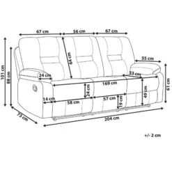 Modern Fabric Recliner Sofa Manual Reclining Padded 3 Seater Grey Bergen -Living Room Furniture Store 9857648 3