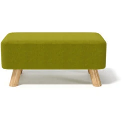 Livingandhome 57CM Linen Pouffe Footstool Wooden Legs, Green -Living Room Furniture Store 98615923 3