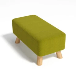 Livingandhome 57CM Linen Pouffe Footstool Wooden Legs, Green -Living Room Furniture Store 98615923 4