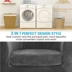 2 Pieces Tub Chair Covers，Upgraded 2 IN 1 Design Stretch Velvet Armchair Sofa Slipcover With Cushion Cover, Non Slip Club Bucket Chairs Sofa Couch Covers Slipcovers(Upgraded- Blue, Velvet) -Living Room Furniture Store 98701130 3