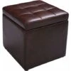 COSTWAY Faux Leather Ottoman, Pouffe Storage Toy Box With Hinge Top Padded Foot Stool, Cube Bench Seater For Living Room, Bedroom & Office, 150Kg Capacity (Brown) 2 COSTWAY Faux Leather Ottoman, Pouffe Storage Toy Box With Hinge Top Padded Foot Stool, Cube Bench Seater For Living Room, Bedroom & Office, 150Kg Capacity (Brown) -Living Room Furniture Store 9873615 1