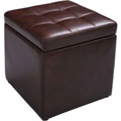 COSTWAY Faux Leather Ottoman, Pouffe Storage Toy Box With Hinge Top Padded Foot Stool, Cube Bench Seater For Living Room, Bedroom & Office, 150Kg Capacity (Brown)