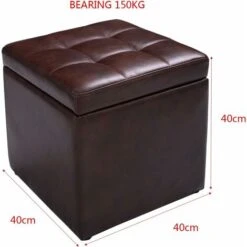 COSTWAY Faux Leather Ottoman, Pouffe Storage Toy Box With Hinge Top Padded Foot Stool, Cube Bench Seater For Living Room, Bedroom & Office, 150Kg Capacity (Brown) -Living Room Furniture Store 9873615 5