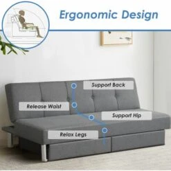 3 Seat Convertible Sofa Bed Linen Upholstered Futon Sofa 3 Adjustable Backrest -Living Room Furniture Store 98742320 4