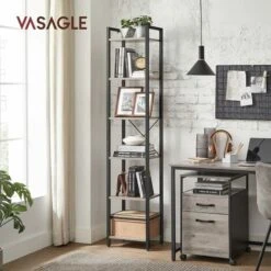 Songmics VASAGLE Bookcase, 6-Tier Bookshelf, Open Storage Shelving, Standing Display Rack, For Office, Living Room, Bedroom, 40 X 30 X 187.5 Cm, Industrial, Greige And Black LLS101B02