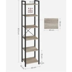 Songmics VASAGLE Bookcase, 6-Tier Bookshelf, Open Storage Shelving, Standing Display Rack, For Office, Living Room, Bedroom, 40 X 30 X 187.5 Cm, Industrial, Greige And Black LLS101B02 -Living Room Furniture Store 98766486 5