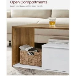 Songmics VASAGLE Coffee Table, Cocktail Table, With A Large Drawer, Large Storage, Modern Style, 55 X 100 X 45 Cm, For Living Room, Rustic Walnut And White LCT208T41 -Living Room Furniture Store 98766487 3