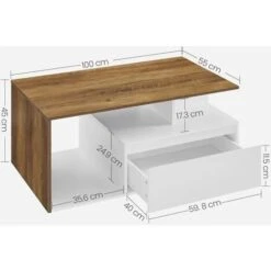 Songmics VASAGLE Coffee Table, Cocktail Table, With A Large Drawer, Large Storage, Modern Style, 55 X 100 X 45 Cm, For Living Room, Rustic Walnut And White LCT208T41 -Living Room Furniture Store 98766487 5