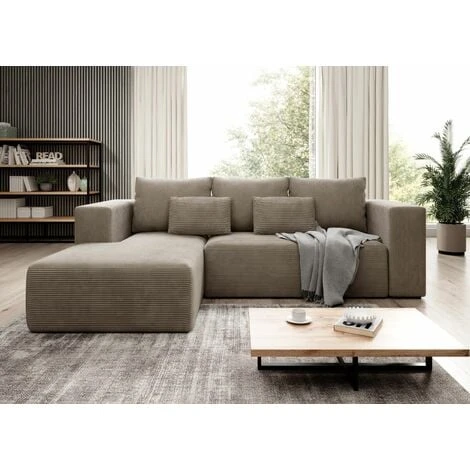 Stripes Jumbo Cord Left Hand Facing Corner Sofa Bed - Beige 3 Stripes Jumbo Cord Left Hand Facing Corner Sofa Bed - Beige