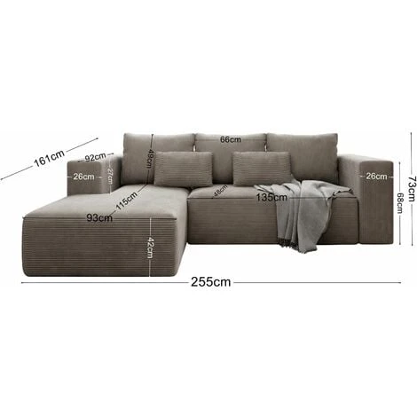 Stripes Jumbo Cord Left Hand Facing Corner Sofa Bed - Beige 6 Stripes Jumbo Cord Left Hand Facing Corner Sofa Bed - Beige - Image 4
