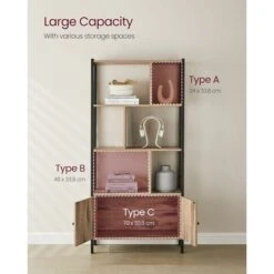Songmics VASAGLE Bookshelf, Storage Shelf, Large Bookcase With Doors, 4 Shelves, Steel Structure, Industrial Style, For Living Room, Office, Toasted Oak Colour And Black LBC022B50 -Living Room Furniture Store 98884826 3