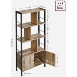 Songmics VASAGLE Bookshelf, Storage Shelf, Large Bookcase With Doors, 4 Shelves, Steel Structure, Industrial Style, For Living Room, Office, Toasted Oak Colour And Black LBC022B50 -Living Room Furniture Store 98884826 5
