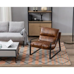 Modern Accent Chair Fabric Armchair For Living Room Occasional Tub Chair For Bedroom, Brown -Living Room Furniture Store 98992746 5