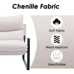 Modern Accent Chair Fabric Armchair For Living Room Occasional Tub Chair For Bedroom, Beige 9 Modern Accent Chair Fabric Armchair For Living Room Occasional Tub Chair For Bedroom, Beige -Living Room Furniture Store 98992752 3