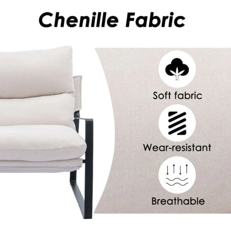 Modern Accent Chair Fabric Armchair For Living Room Occasional Tub Chair For Bedroom, Beige 5 Modern Accent Chair Fabric Armchair For Living Room Occasional Tub Chair For Bedroom, Beige - Image 3