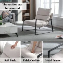 Modern Accent Chair Fabric Armchair For Living Room Occasional Tub Chair For Bedroom, Beige 10 Modern Accent Chair Fabric Armchair For Living Room Occasional Tub Chair For Bedroom, Beige -Living Room Furniture Store 98992752 4