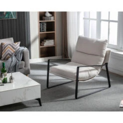 Modern Accent Chair Fabric Armchair For Living Room Occasional Tub Chair For Bedroom, Beige 11 Modern Accent Chair Fabric Armchair For Living Room Occasional Tub Chair For Bedroom, Beige -Living Room Furniture Store 98992752 5