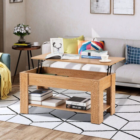 Oak Finish Wooden Lift Up Coffee Table Living Room Furniture With Extra Space(Oak) 4 Oak Finish Wooden Lift Up Coffee Table Living Room Furniture With Extra Space(Oak) - Image 2